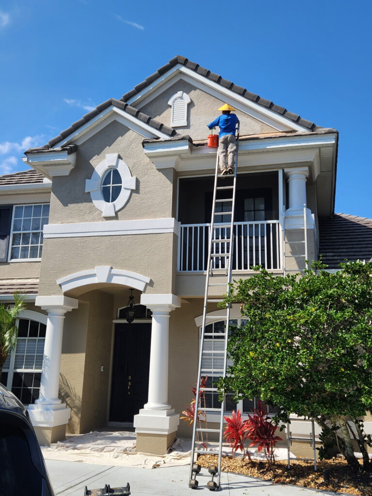 Commercial exterior painting in Melbourne, FL showing professional prep and exterior finish work by Fresh Finish Custom Coatings.